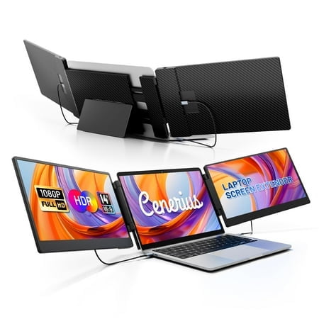 Cenerius Rallonge d'Écran pour Ordinateur Portable 14.2 Pouces" FHD 1080P IPS Moniteur Portable pour Ordinateur Portable Triple Écran Compatible avec Ordinateurs Portables 13 Pouces"-17 Pouces" HDMI/USB-A/C Plug-Play pour Windows Mac Android
