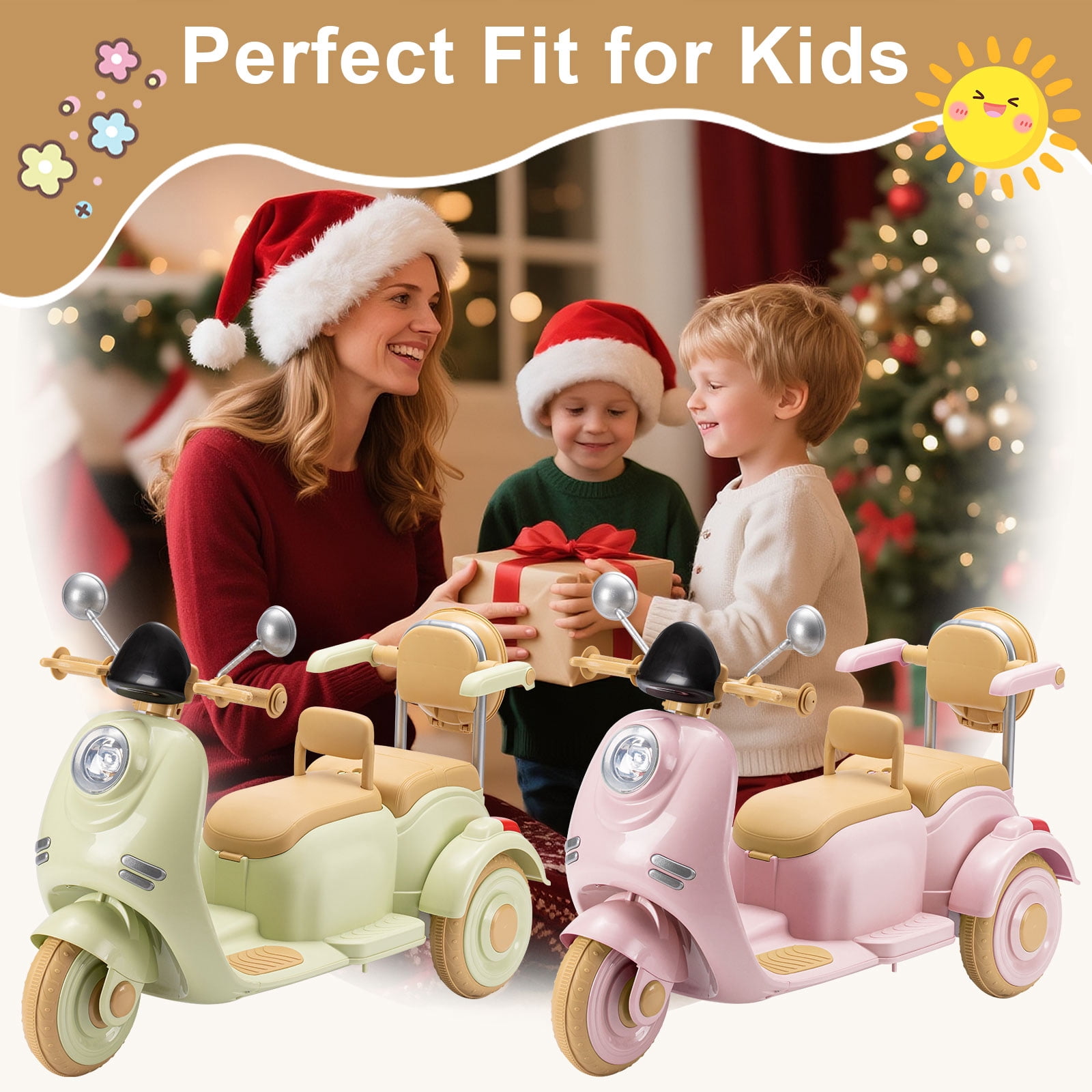 Dimedeal 12V Electric Motorcycle, Ride On Scooter for Kids, 2 Seater with Storage & Dual Motors, 3-Wheel Electric Ride On Toy for Girls and Boys Ages 3-8, Safe & Cute Design (Green)