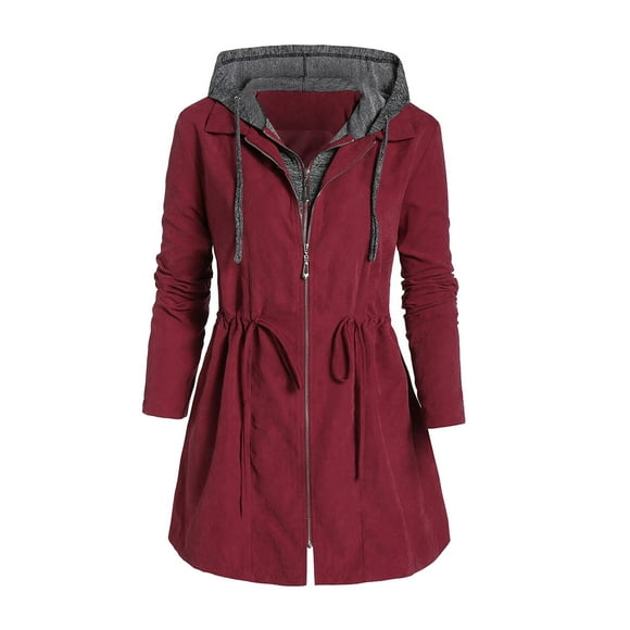 Ploknplq Women Leisure Thigh Length Crew Neck Long Sleeve Zipper Solid Overcoat Red 4XL, Jackets for Women Casual Fall, Fall Outfits, Womens Winter Coats