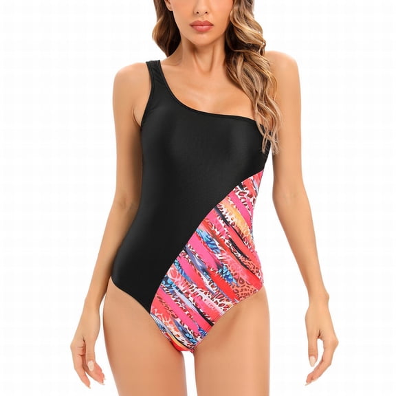 Vedolay Plus Size Swimsuit For Women Deep V Neck Flounce One Piece Swimsuit Ladies Floral Print Plunging Beachwear Bathing Suit,Pink S