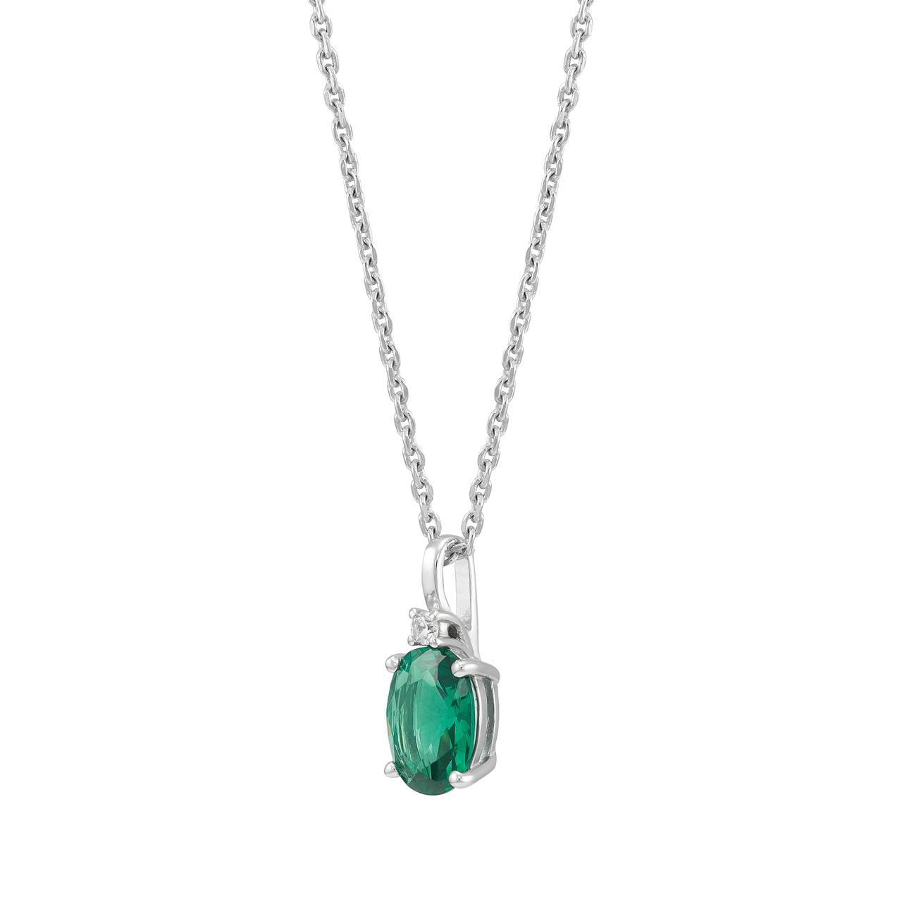 Brilliance Fine Jewelry Simulated Emerald and White Cubic Zircoina Pendant Necklace and Studs Set in Sterling Silver