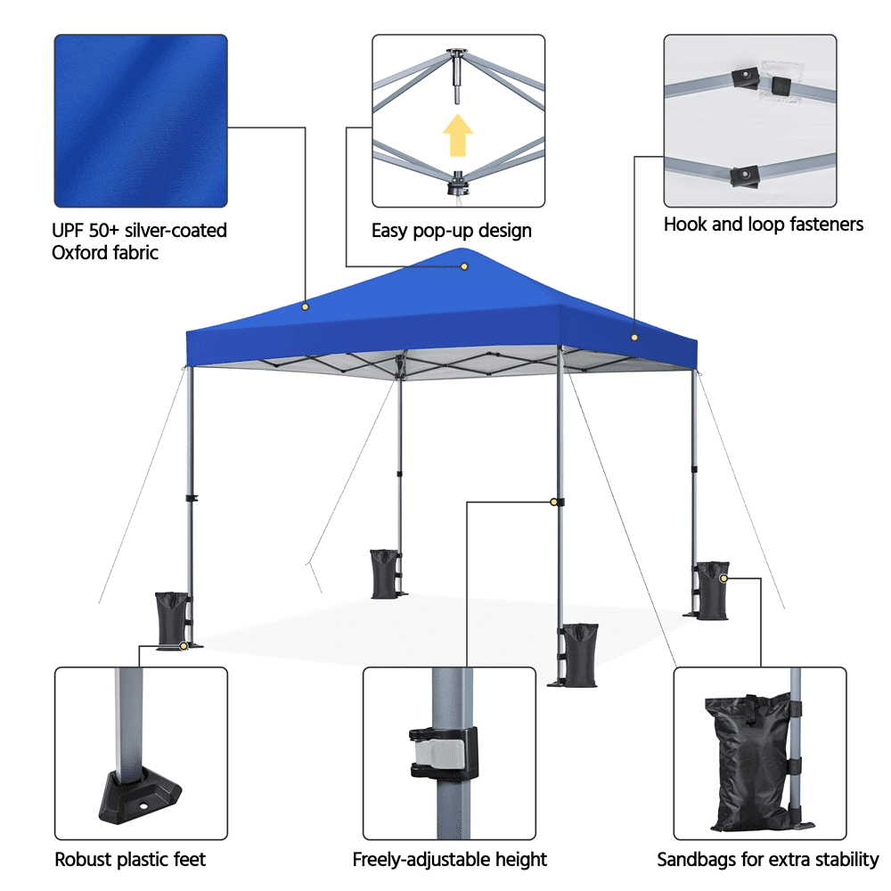 Renwick Instant Pop-up Canopy with One Push To Lock Setup Mechanism, Blue