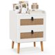 thumbnail image 1 of Mesita de Noche Costway con 2 Cajones Mesa Auxiliar Decorada de Ratán Patas de Madera con Almohadillas de Fieltro Borde Protector, 1 of 5