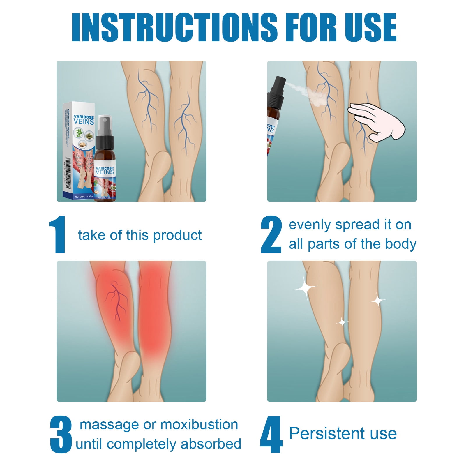 Alvantor Body Spray for Veins Leg Treatment with Herbal Formula, Relieves Tired Heavy Legs, 1.05oz