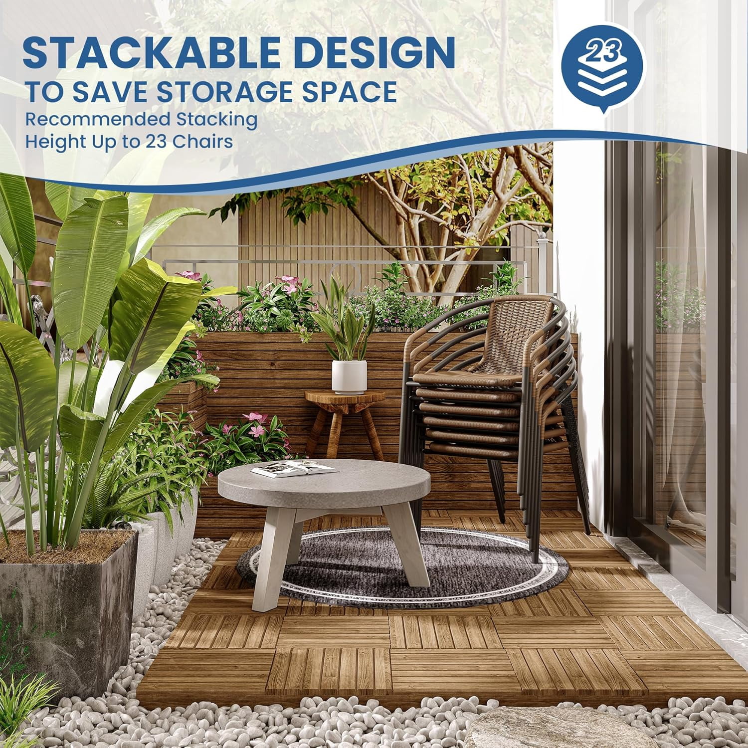 UDPATIO Rattan Outdoor Dining Chairs Set of 6, Wicker Stackable Patio Chairs, for Indoor Restaurant Porch Deck, Brown