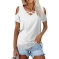 thumbnail image 2 of Tshirts Women Trendy Women's Summer Fashion Casual Solid Color V-Neck Short Sleeve T-Shirt Top, 2 of 7