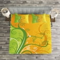 thumbnail image 3 of Ambesonne Modern Quilted Bedspread Set 3 Pcs, Flower Swirls Branches, King Size, Pale Green Marigold, 3 of 3