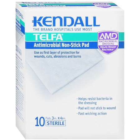 Kendall Telfa Antimicrobial Non-Stick Pads 3 Inches x 4 - 10ct