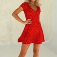 thumbnail image 5 of Summer Dresses for Women Casual V Neck Short Sleeve Loose Flowy Floral Pleated Beach Vacation Mini Dress,Sizes S-3XL, 5 of 6