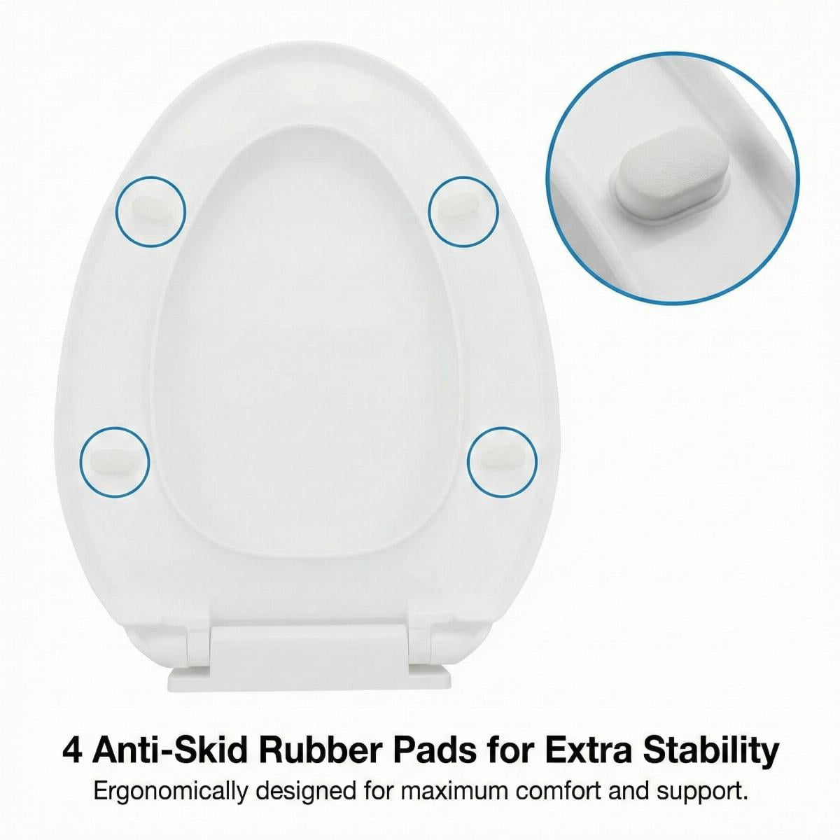 White Slow Close Elongated Toilet Seat Plastic No Slam Oval Toilet Seat w/No Slip White Bumpers 18"x13.5'' Renovator's Supply