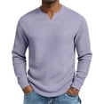 thumbnail image 2 of ZCFZJW Men’s Waffle Shirts Lightweight Casual V Neck Long Sleeve Tops Casual Basic Solid Color Athletic T-Shirts Lightweight Knit Pullover Sweaters Purple M, 2 of 5