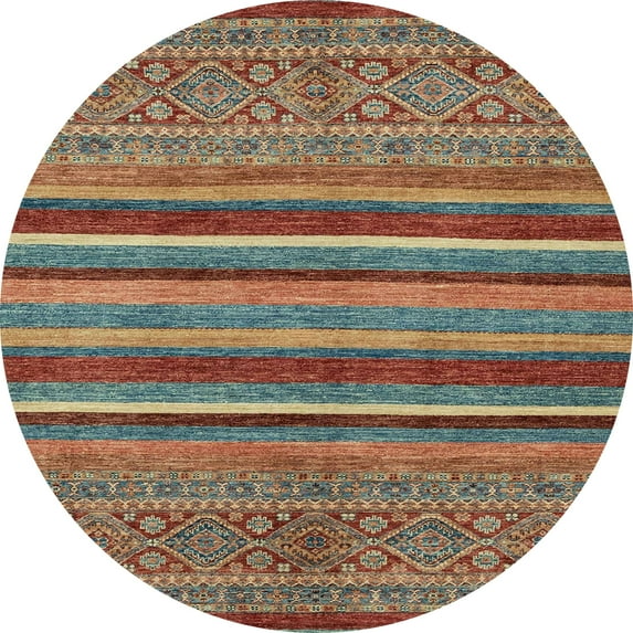 Ahgly Company Machine Washable Indoor Round Abstract Brown Red Area Rugs, 3' Round