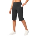 thumbnail image 2 of Knee Length Shorts Women Bermuda Summer Stretch Loose Capris High Waisted Athletic Capri with Pockets Black L, 2 of 8