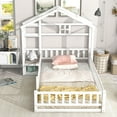thumbnail image 2 of Euroco Wood Twin Size Platform Bed with House Shelf and Cushion Chair for Kids, White, 2 of 22