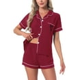 thumbnail image 1 of Conjunto de pijama para mujer INSPIRE CHIC con estampado de corazones, ropa de dormir linda, camisa de botones de manga corta con pantalones cortos, conjuntos de lounge L rojo, 1 of 5