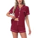 thumbnail image 1 of Conjunto de pijama para mujer INSPIRE CHIC con estampado de corazones, ropa de dormir linda, camisa de botones de manga corta con pantalones cortos, conjuntos de lounge M rojo, 1 of 5