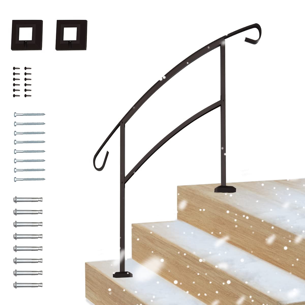 Grisham Handrails for Outdoor Steps,3 Step Handrail Fits 1 to 3 Steps