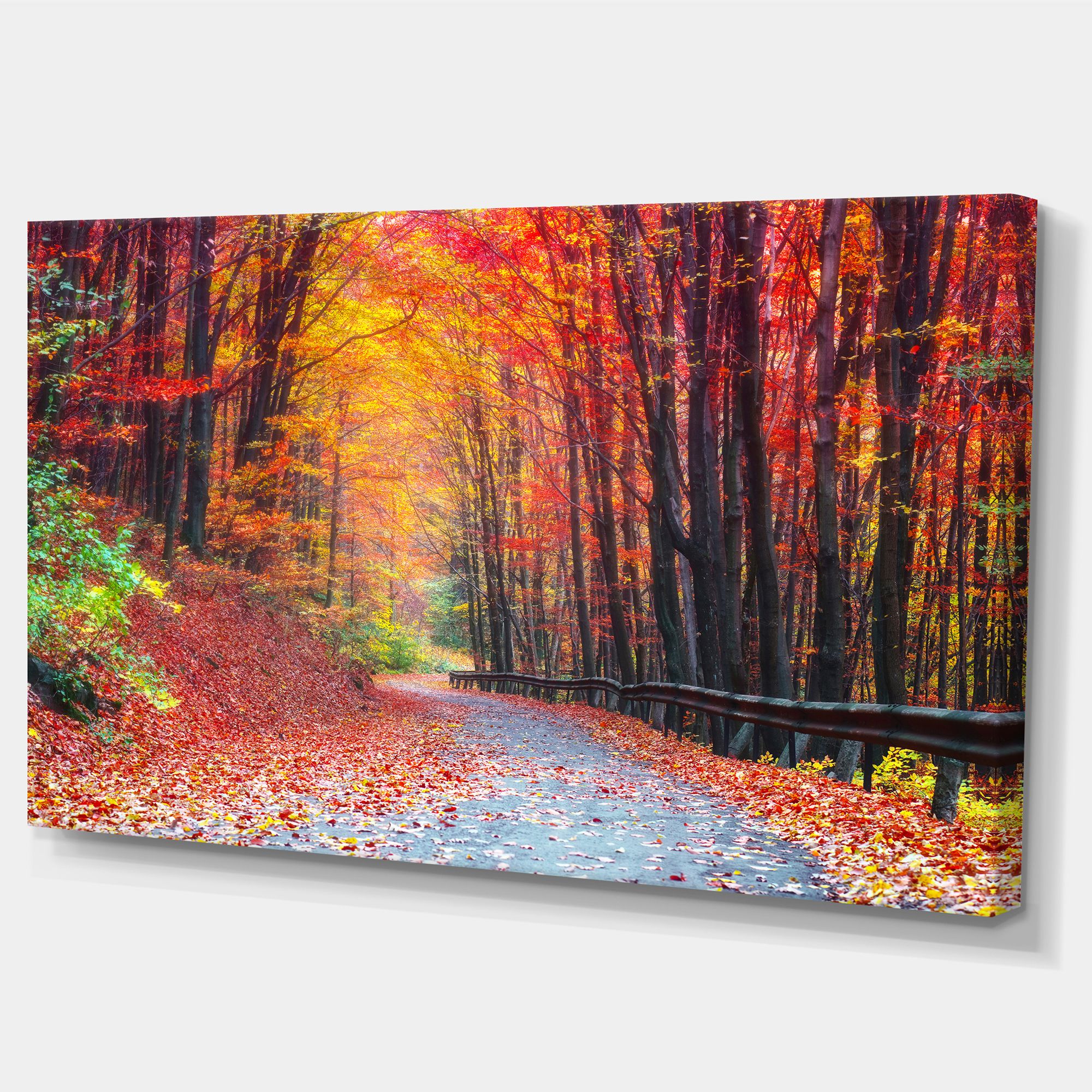 Designart 'Road in Beautiful Autumn Forest ' Modern Forest Canvas Art