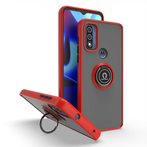 Xpm Case for Motorola Moto G Pure Hybrid Frosted Protector Magnetic Ring Holder Stand Kickstand Heavy Duty Rugged Hard TPU Bumper Cover for Moto G Pure - Red