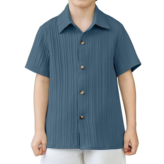 Arshiner Boys Casual Short Sleeve Button Down Shirt Fashion Textured Summer Beach Shirt