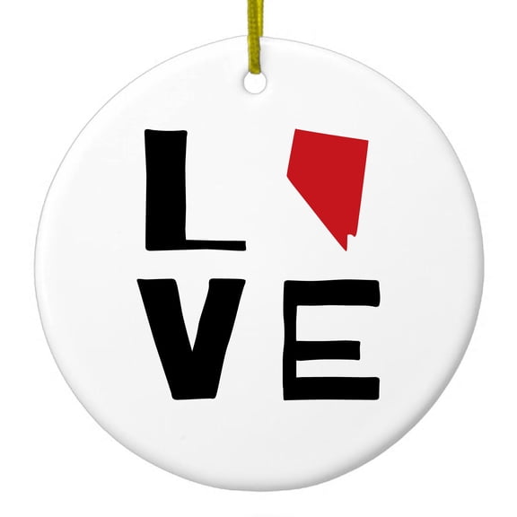 DistinctInk Hanging Ceramic Christmass Tree Ornament with Gold String - Great Gift / Present - 2 3/4 inch diameter - Nevada - Love Black & Red