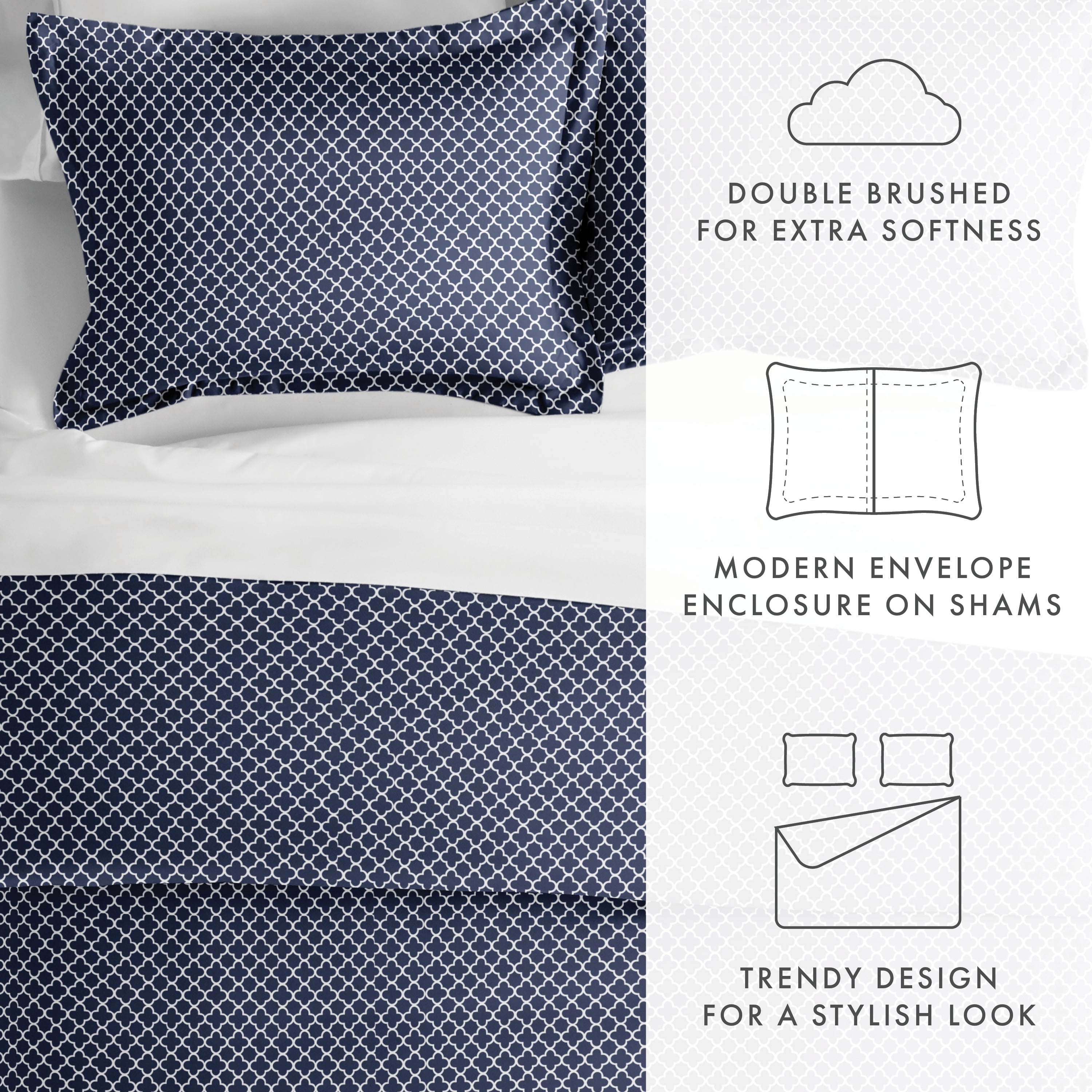 Noble Linens Navy Quatrefoil Pattern Duvet Set 2-Piece Duvet Cover Set, Twin/TwinXL