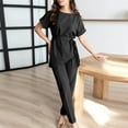 thumbnail image 2 of Birdeem Printemps et Été Femmes Élégant Bandage Uni Décontracté Manches Courtes Col Rond Blouses Hauts Ensembles Pantalons Longs, 2 of 12