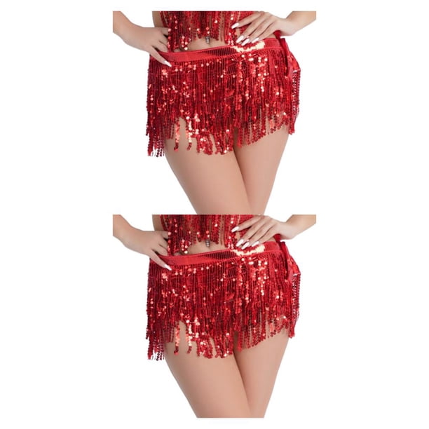 Qarigey de danza del vientre con lentejuelas brillantes para mujer, faldas de baile de entrenamiento puesta en escena, traje de gasa lavable Type4 NO4