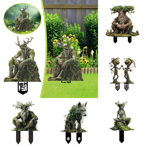 6PACK Acrylic Garden Statue Fairy Garden Stakes Garden Stakes Acrylic 2D Flower Pot Stake Garden Ground Insert Fairy Garden Accessories Tree Man Statue Ornaments For Pot Garden Yard