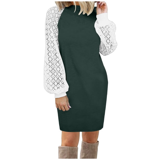Moda mujer jersey manga larga otoño patchwork casual 0-cuello sudadera vestido Fridja NMB534