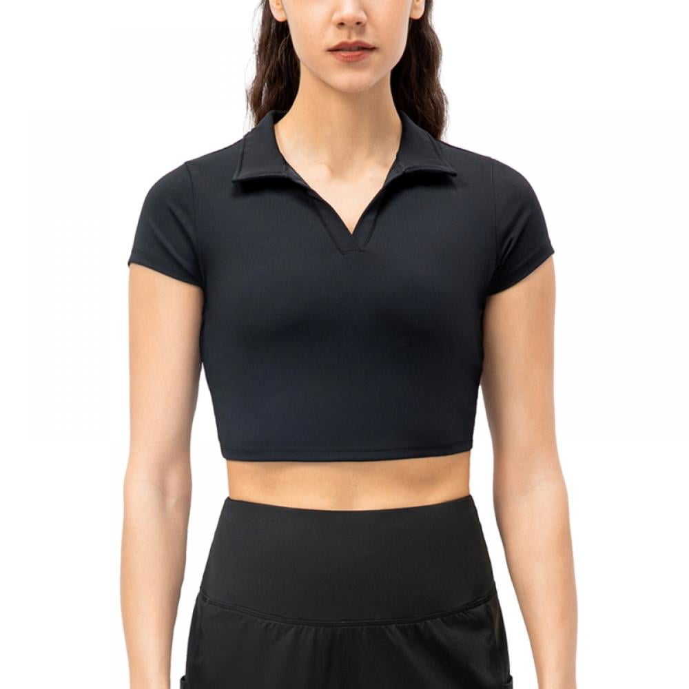 Women's Collared Crop Top Short Sleeve 