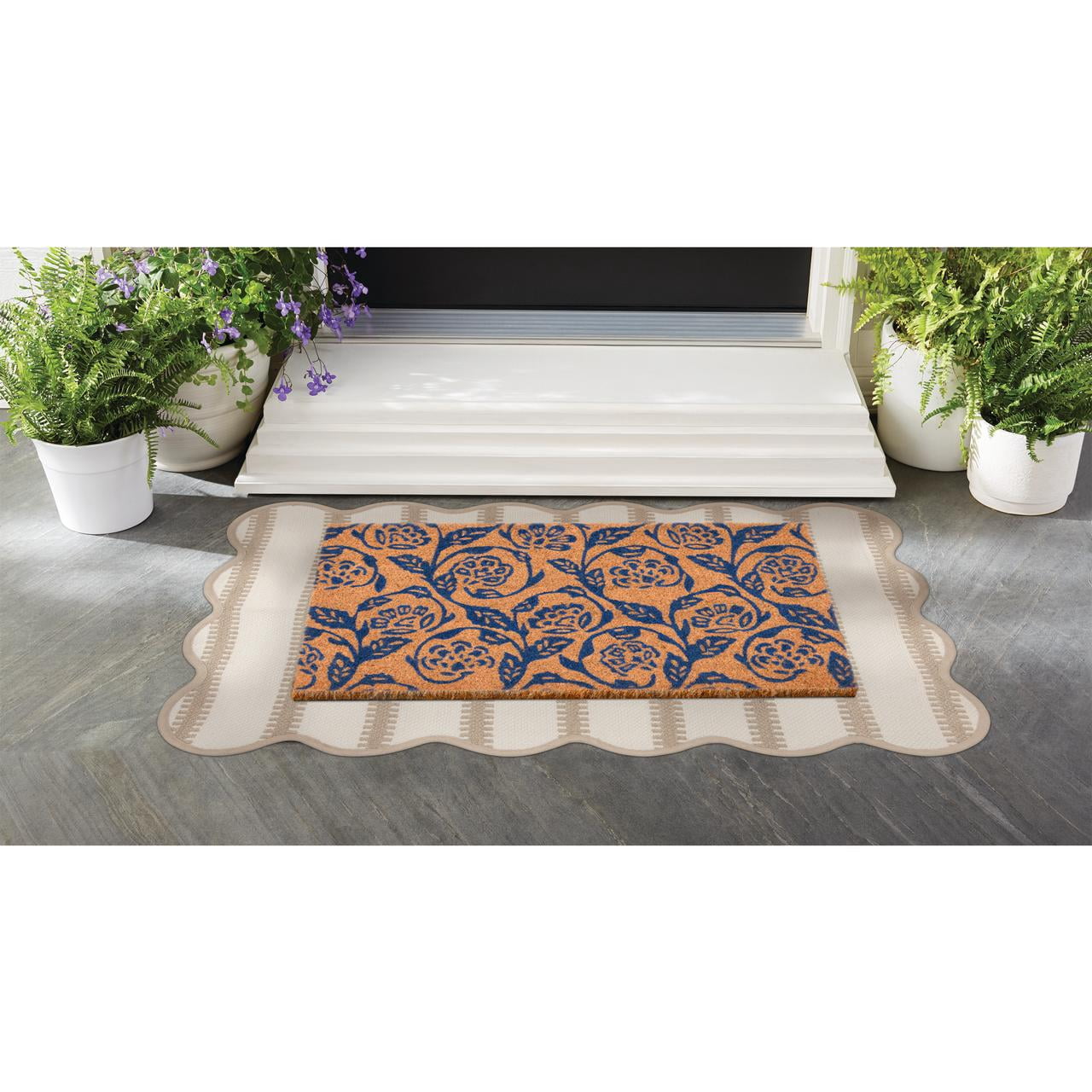 Mainstays by Becky G. & Alejandra Coir Outdoor Mat, Blue Floral, 18 in x 30 in