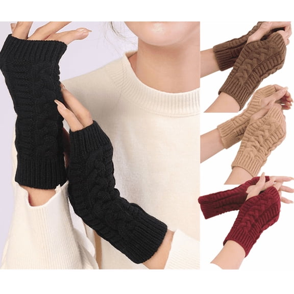 Yoyauz Fingerless Thumb Hole Gloves Winter Knitted Arm Warm Gloves