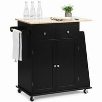 Topcobe Rubber Wood Countertop Rolling Kitchen Island Cart, Portable Kitchen Island, Kitchen Carts on Wheels, Black