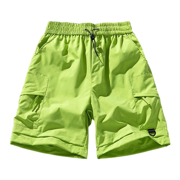 Mens Shorts Cintura Elástica con Bolsillos Color Sólido Casual Cremallera Bolsillo Shorts de Ropa de Trabajo, Poliéster