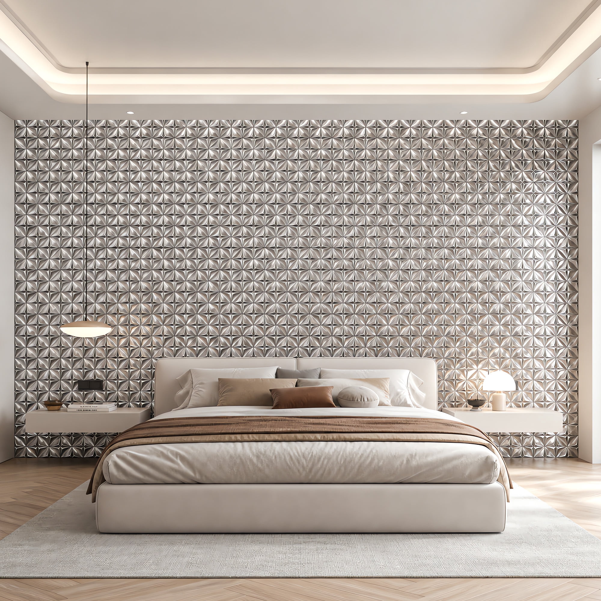 BEAUTYPEAK 5PCS 12"x 12" 3D Wall Panels Metal Wall Decor Panels for Home, Silver