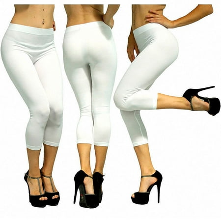 Women Capri Leggings Seamless One Size Stretch Spandex Yoga Pants Opaque