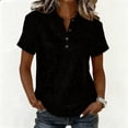 thumbnail image 2 of Womens Summer 2026 Short Sleeve Shirts V Neck Button Beach Vacation Outfits Dressy Summer Casual Blouses by Yigetop Black L, 2 of 5