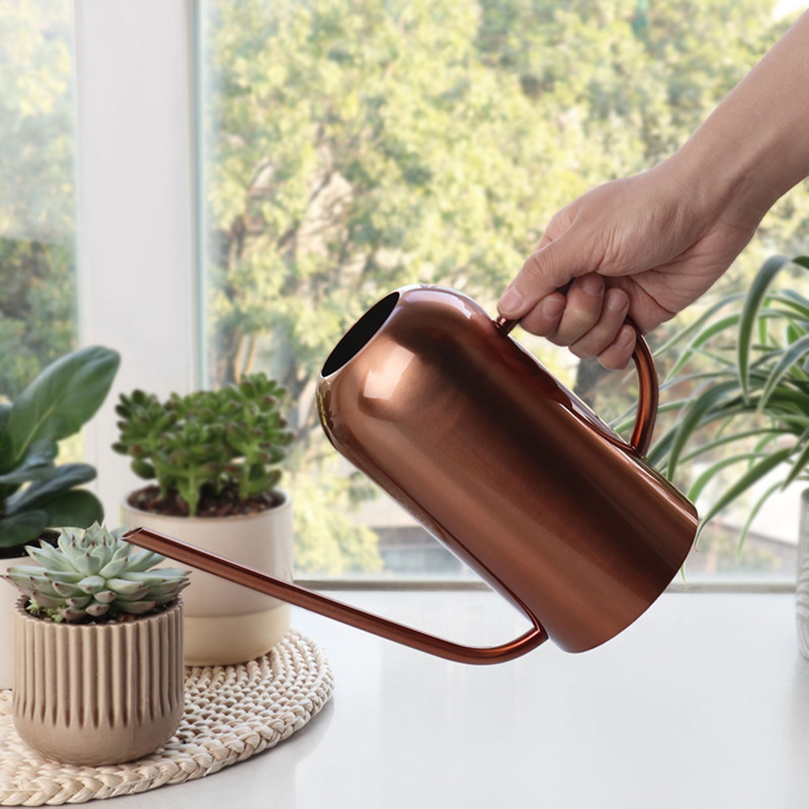 1.5L Stainless Steel Watering Can with Long Spout, Large Capacity Metal Watering Pot for Indoor Outdoor Plants, Ergonomic Handle & Anti-Spill Design