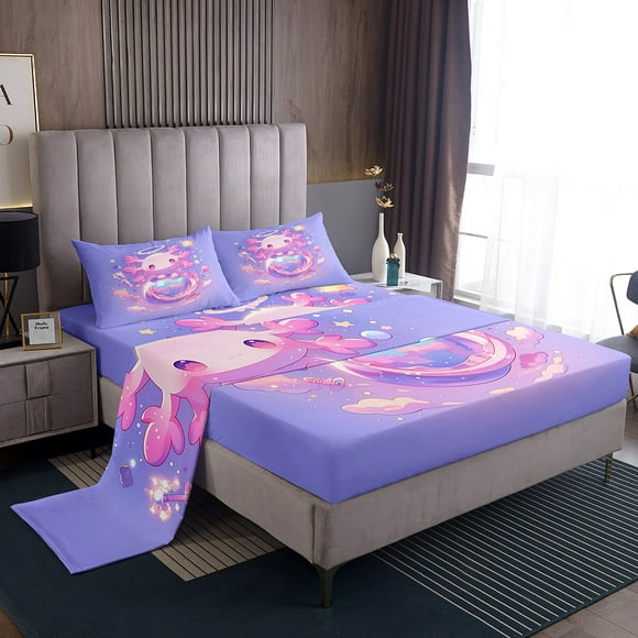 Erosebridal Pink Axolotl Bed Sheets Twin,Kawaii Wildlife Bedding Sets Twin Size,Animal Decor,Lightweight,3pcs
