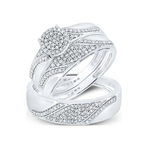 10kt White Gold His Hers Round Diamond Cluster Matching Wedding Set 1/2 Cttw