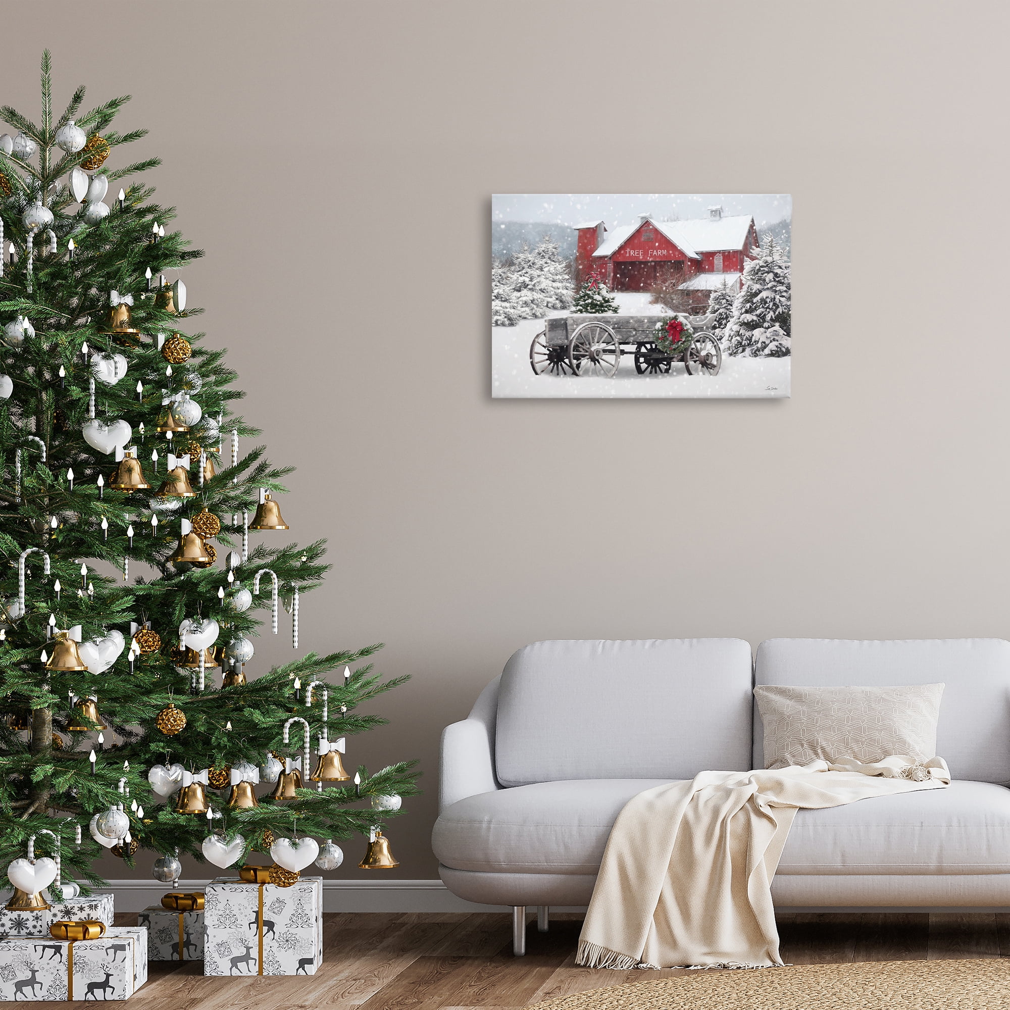 Stupell Industries Winter Wagon & Barn Holiday Painting Gallery Wrapped Canvas Art Prints Wall Art, 30 x 20