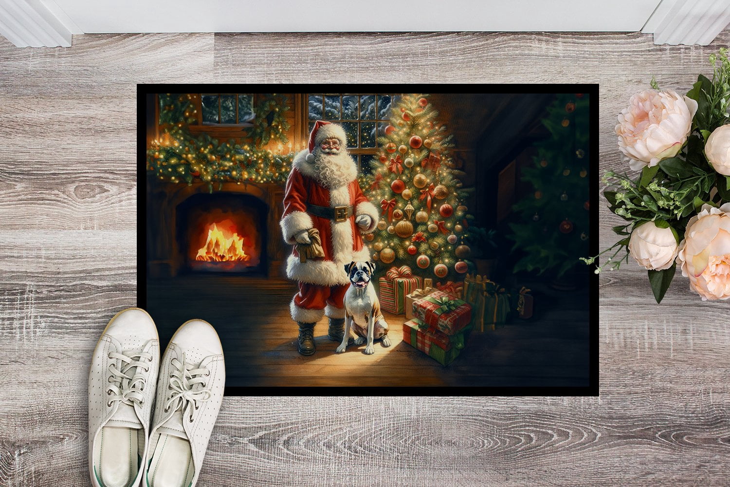 Boxer and Santa Claus Doormat 27 in x 18 in