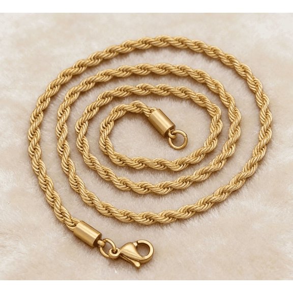 Gold Rope Chain Necklace for Men & Women - 14K Gold Plated Diamond-Cut Link Chain with Lobster Clasp, 18-24 Inch Unisex Jewelry Gift