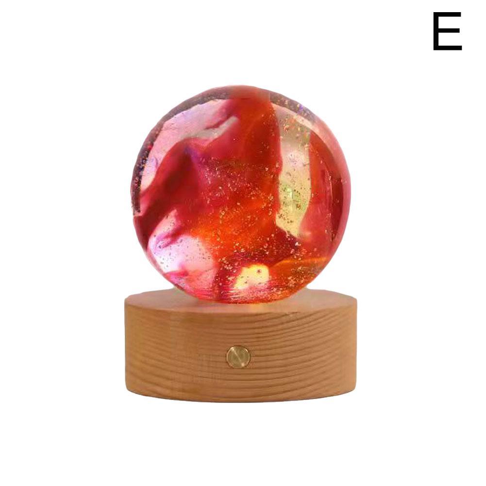 40mm Ice Cracked Glass Crystal Sphere With LED Wooden Base – 7-Color Multicolor Decorative Ball, USB-Powered Night Light For Home, Meditation, Or Parties (Yellow Sphere)