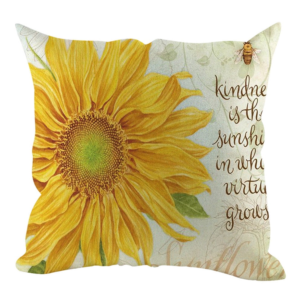 Sunflower Print Short Plush Pillowcase Sofa Cushion Lumbar Pillow Set Home Decor 