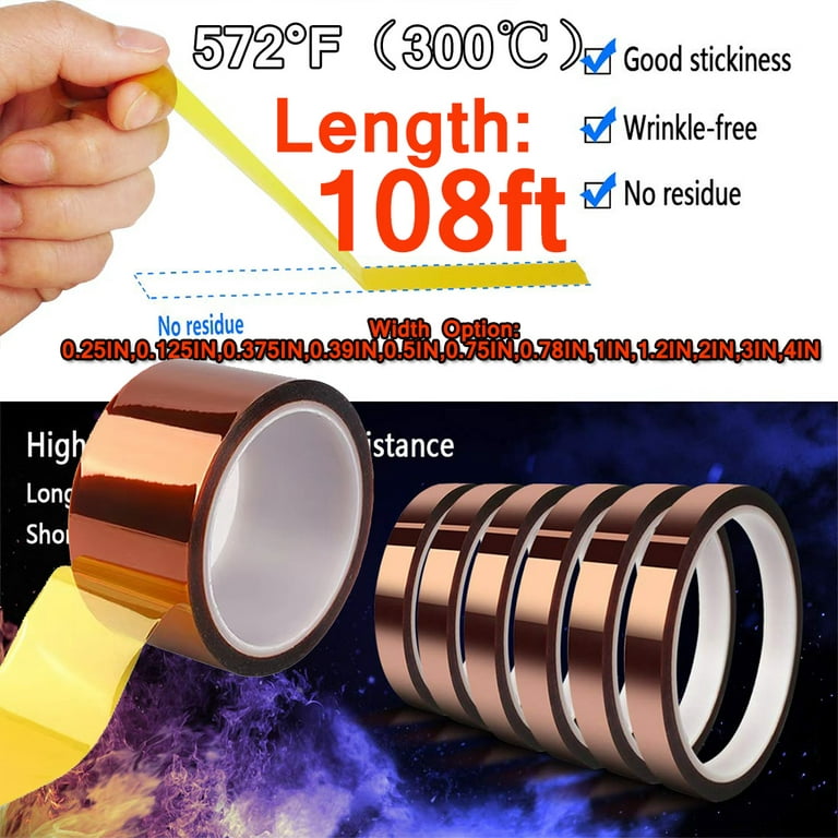 Heat Resistant 0.25IN,0.125IN,0.375IN,0.39IN,0.5IN,0.75IN Heat Press Tape,  Heat Resistant Tape, Heat Transfer Tape, High Temperature Tape Thermal Tape Sublimation  Tape Heat Tape for Hair Styling 