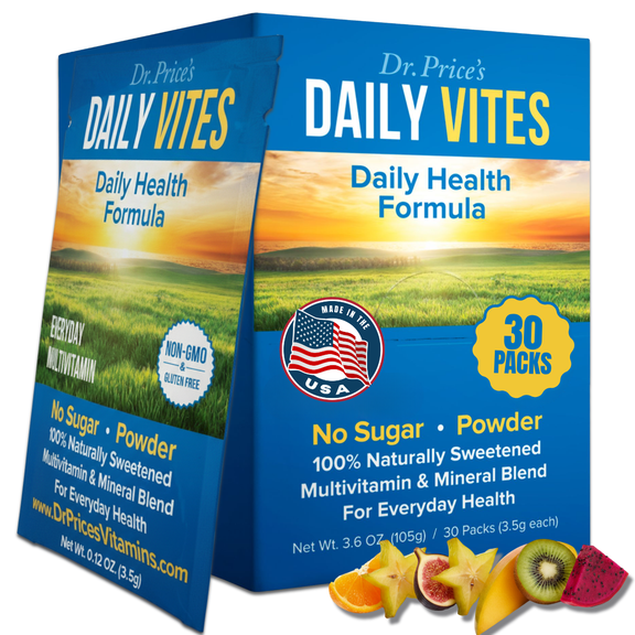 Dr. Price’s Daily Vites Multivitamin – 30 Packets | B-Complex Vitamin & Mineral Drink Mix | Zero Sugar, Non-GMO