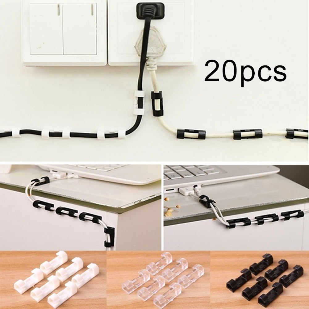100Pcs Self Adhesive Cable Clips BetterJonny R Shape Cable Management Clips Organizer Sticky Wire Clips Cord Holder for Car Black,White Office and Home