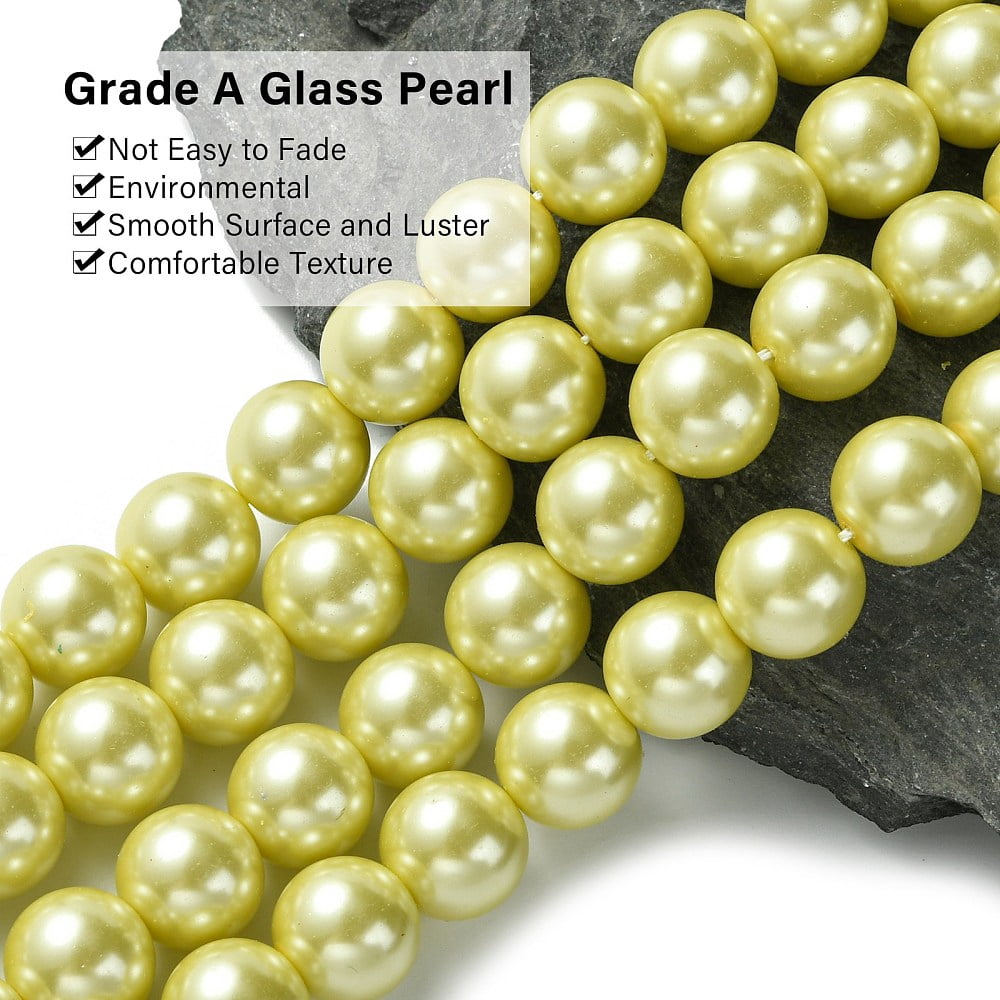 Eco-Friendly Glass Pearl Beads Strands Grade A Round Dyed Cotton Cord Threaded Pale Goldenrod 12mm Hole: 1.2~1.5mm 34pcs/strand 15.7 inch